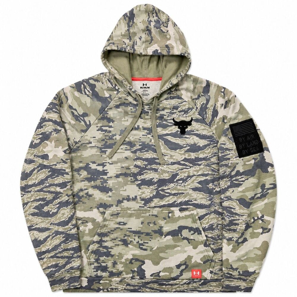 Mens Under Armour Project Rock Camouflage Camo Hooded Sweatshirt Hoodie Medium